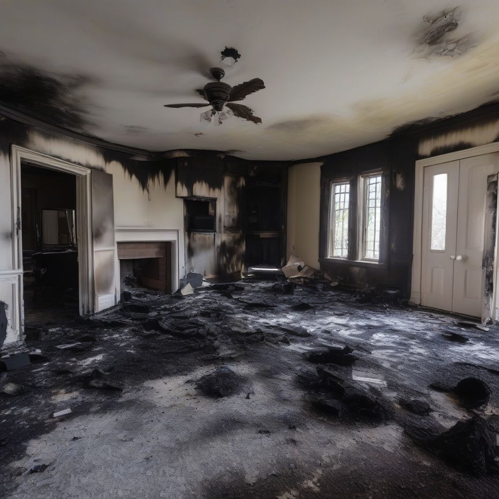 fire damage to a home's living room